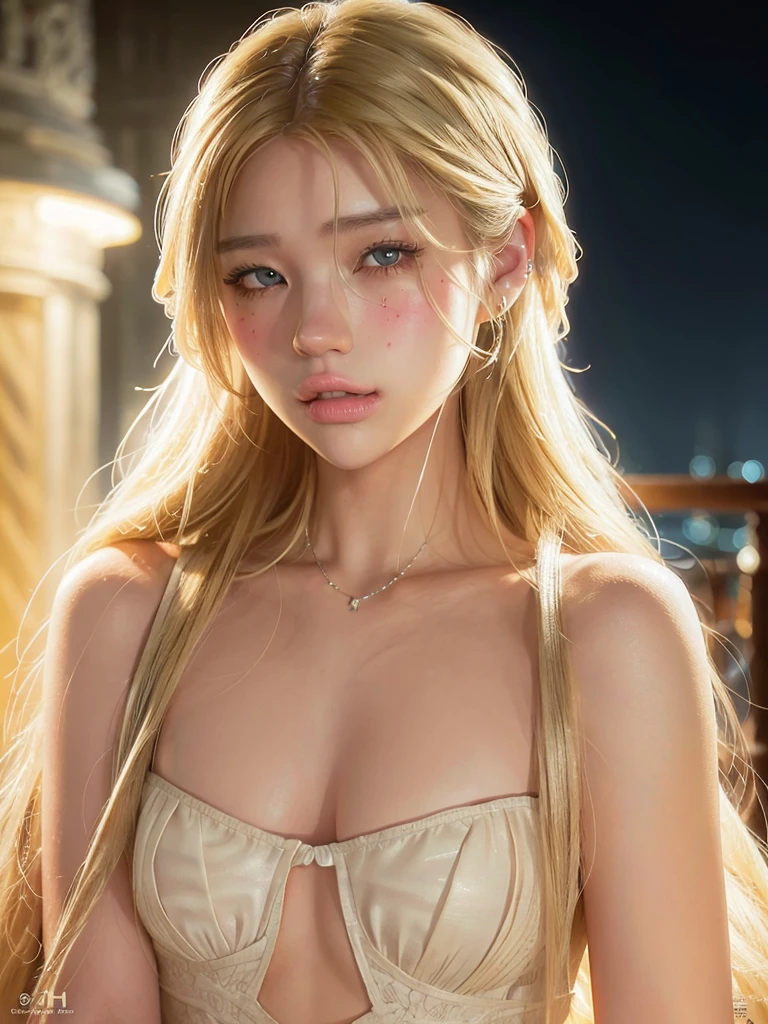 blond woman with a very big breast posing for a picture, beautiful blonde girl, beautiful asian girl, beautiful model girl, very beautiful young woman, long blonde hair and large eyes, beautiful girl model, blonde hair and large eyes, long blonde hair and big eyes, a gorgeous blonde, young beautiful woman, beautiful blonde woman, beautiful asian woman, blonde goddess, asian girl