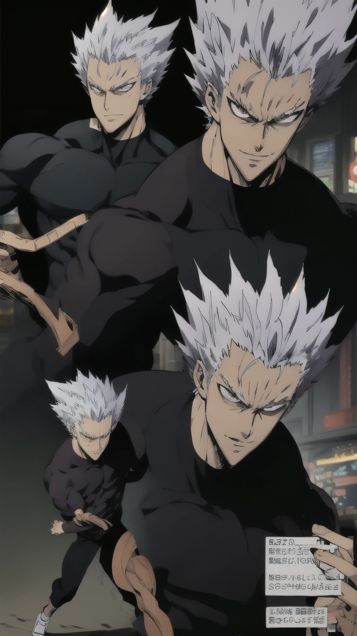 Garou(1), male_character, detailed_face, handsome, no more characters, male character, white-gray hair, spiky hair, brown eyes, rising hair, black pants, slip-on shoes, perfect , visual harmony, epic scenery, (anime, comic, videogame:1.37 ),extremely detailed CG unity 4k wallpaper, spectacular lighting, sketch, best quality, amazing quality, very aesthetic.