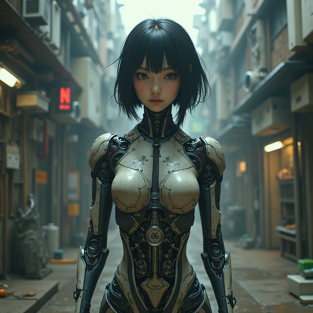 artistic, pointage art, portrait, synthetic human with mechanic, complexity with details, empty eye, gaze, minimalist, dystopia atmosphere, tsutomu nihei style, many details --ar 9:16 --style raw --stylize 750 --v 6