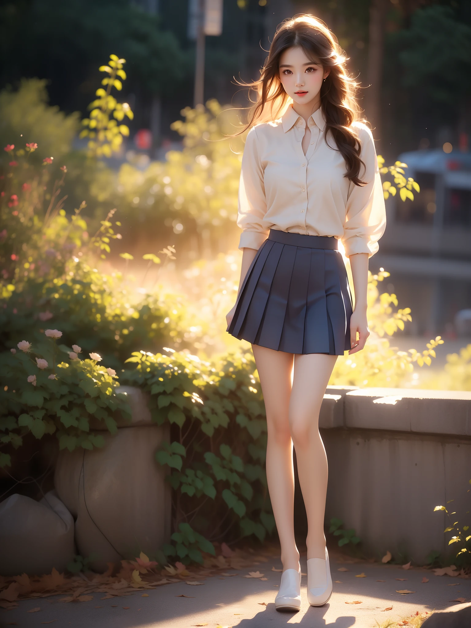 tokiwadai school uniform ,((full body)), (Asian beauty: 1.3), girl, solo, ((Pleated skirts, short skirts, , very short hemline)), (toned body: 1.2), (naturally large breasts: 1.1), (visible cleavage: 0.8), (smooth flawless skin: 1.2), (perfect anatomical proportions: 1.3), (anatomically correct legs: 1.3), (elegantly long legs: 1.3), 1.1) Hands gently lift the skirt, (detailed features: 1.2), (big bright eyes: 1.1), (long eyelashes: 1.1), charming smile, gentle and confident expression, Head slightly tilted, long flowing hair, (night scene: 1.1), (starry sky: 1.0), (space background: 0.9), (professional soft light: 1.2), (warm tone: 1.1), (Masterpiece: 1.4), (Super Detail: 1.3), (Sharp focus: 1.2), (Realistic: 1.2), (Hi-Fi: 1.1)