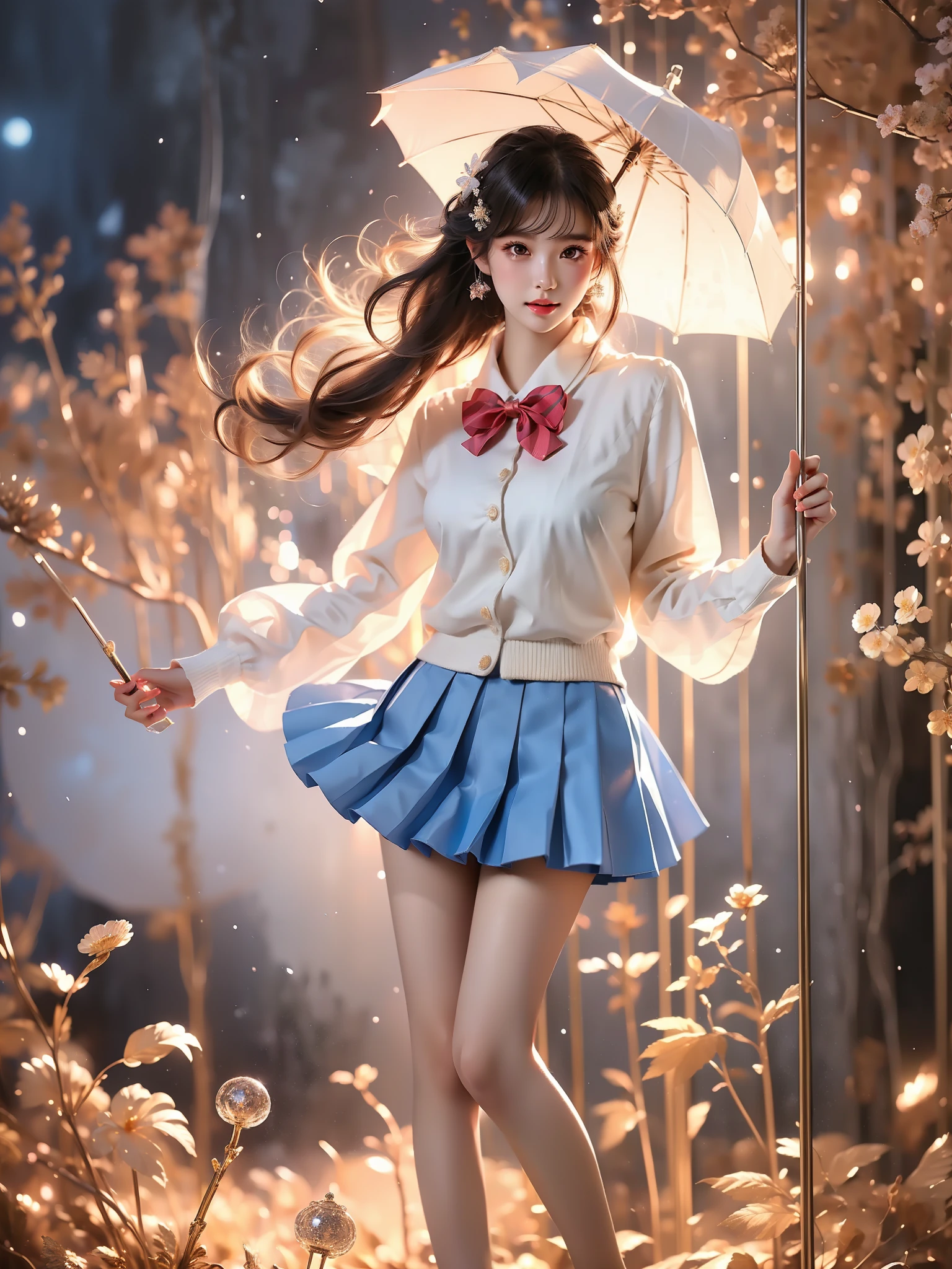 otonokizaka school uniform
school uniform ,((full body)),  (Asian beauty: 1.3), girl, solo, ((Pleated skirts, short skirts, , very short hemline)), (toned body: 1.2), (naturally large breasts: 1.1), (visible cleavage: 0.8), (smooth flawless skin: 1.2), (perfect anatomical proportions: 1.3), (anatomically correct legs: 1.3), (elegantly long legs: 1.3), 1.1) Hands gently lift the skirt, (detailed features: 1.2), (big bright eyes: 1.1), (long eyelashes: 1.1), charming smile, gentle and confident expression, Head slightly tilted, long flowing hair, (night scene: 1.1), (starry sky: 1.0), (space background: 0.9), (professional soft light: 1.2), (warm tone: 1.1), (Masterpiece: 1.4), (Super Detail: 1.3), (Sharp focus: 1.2), (Realistic: 1.2), (Hi-Fi: 1.1)