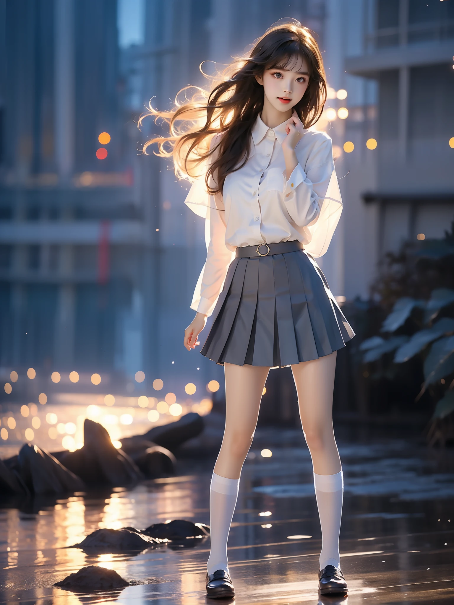 yuigaoka school uniform
school uniform ,((full body)),   (Asian beauty: 1.3), girl, solo, (Lacy over-the-knee socks), ((Pleated skirts, short skirts, , very short hemline)), (toned body: 1.2), (naturally large breasts: 1.1), (visible cleavage: 0.8), (smooth flawless skin: 1.2), (perfect anatomical proportions: 1.3), (anatomically correct legs: 1.3), (elegantly long legs: 1.3), 1.1) Hands gently lift the skirt, (detailed features: 1.2), (big bright eyes: 1.1), (long eyelashes: 1.1), charming smile, gentle and confident expression, Head slightly tilted, long flowing hair, (night scene: 1.1), (starry sky: 1.0), (space background: 0.9), (professional soft light: 1.2), (warm tone: 1.1), (Masterpiece: 1.4), (Super Detail: 1.3), (Sharp focus: 1.2), (Realistic: 1.2), (Hi-Fi: 1.1)