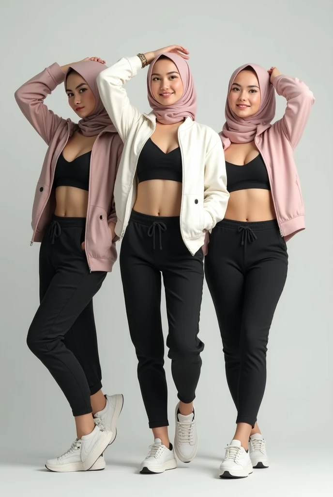 20 year old teenage malay woman with hijab,wearing shirt,wearing tracksuit,hands on pocket,office background,smiling,a group of men watching,ready to fuck