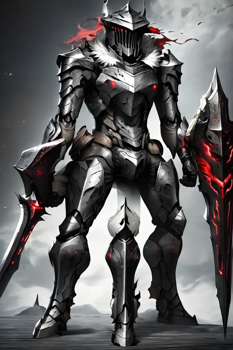  Armor Figure Holding a Sword Closeup ,  Light Black Armor ,  and smooth lacquered black metal armor ,  wearing smooth black armor , 狂战士骷髅骑士黑甲, Full body plate , Shiny Plate Armor ,  Knight in Plate Armor ,  Black Plated Armor ,  Dark Souls Armor Concept ,  scary full body heavy armor, Covered with full metal armor, Knight in armor, Wearing armor,  Red Glowing Eyes ,Fur collar, feather,Black cape 
