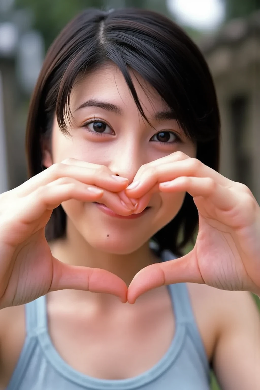 (She is posing with both hands firmly in the shape of a big heart and holding it in front of her chest with a smile:1.67), (masterpiece), (Best Quality), ( very detailed ), (One Girl), ( sexy bikinis:1.6),  in the center standing,  fashion model,  (Ultra Precise Human Body Structure   ,   best quality 、RAW Photos、8k、32K、masterpiece、Realistic、Realistic:1.37)、Cute Japanese women images、Photographed in natural light、 1 girl、Photo Mapping、   Physically Based Rendering   、Excellent image quality、  Kampala 、1080P、(Beautiful Face)、(Detailed description of the face)、((Detailed CG)、Rich details、(Detailed eyes)、 Delicate clavicle、 very realistic and detailed young woman 、  Beautiful skin、   soft light is reflected in the high part of the cheek、   small pores and hair follicles  、   even the smallest blood vessels are visible、The skin is smooth、natural flushing of cheeks 、Healthy glow、  The eyes are large and clear blue、  The iris has fine patterning、  with light reflecting and shining in the eyes 、  There is a slight shadow under the eye、  with long, naturally curly lashes 、 her lips are soft pink 、  smooth texture and natural shine 、   background is pale black and white gradation  、The focus is completely on the face 、Realistic shadows and textures、 photographic depiction 
