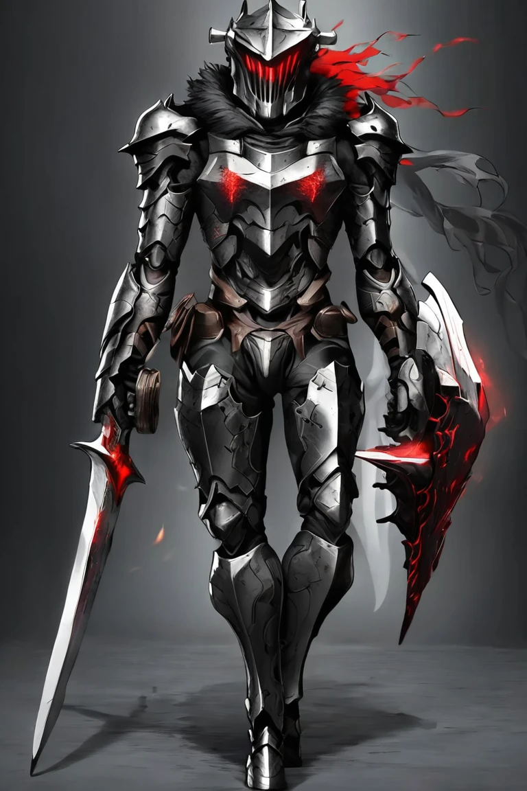  Armor Figure Holding a Sword Closeup ,  Light Black Armor ,  and smooth lacquered black metal armor ,  wearing smooth black armor , 狂战士骷髅骑士黑甲, Full body plate , Shiny Plate Armor ,  Knight in Plate Armor ,  Black Plated Armor ,  Dark Souls Armor Concept ,  scary full body heavy armor, Covered with full metal armor, Knight in armor, Wearing armor,  Red Glowing Eyes ,Fur collar, feather,Black cape , 
