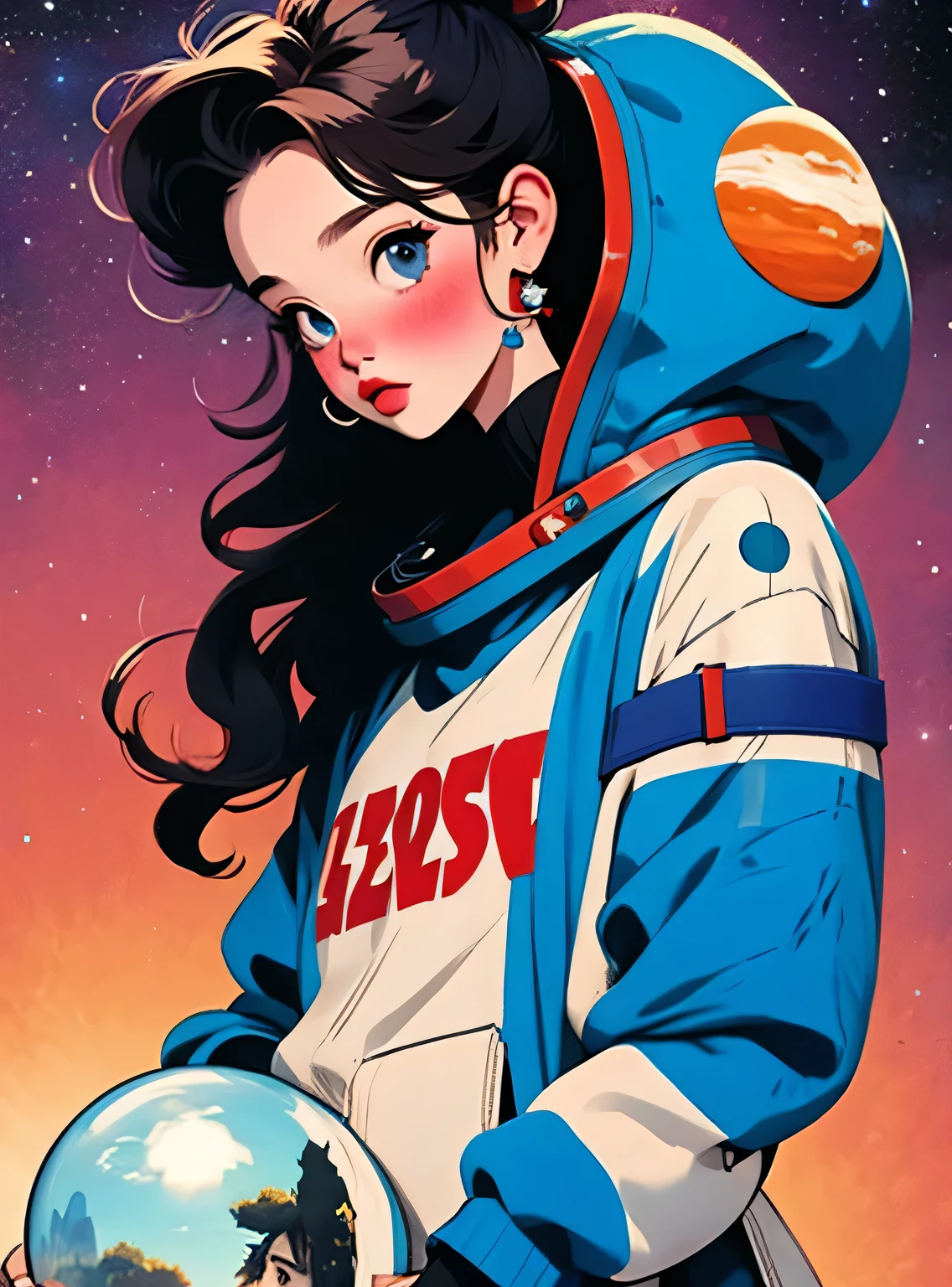 Micho Style, (masterpiece, best quality :1.2), The most beautiful girls, Alone,Bob Hair,sexy fetishes,Space Background、Space Suit