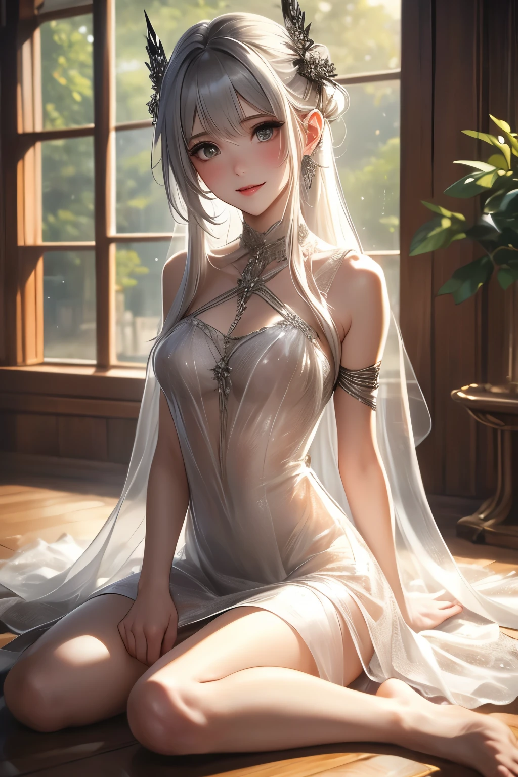 masterpiece,Highest quality,Very detailed,Beautiful girl drinking tea in an antique room,White Hair,Gorgeous dress,Jewelry Teenager,Perfect Face,Beautiful and detailed eyes,Beautiful Skin,skinny,Small breasts,Dynamic