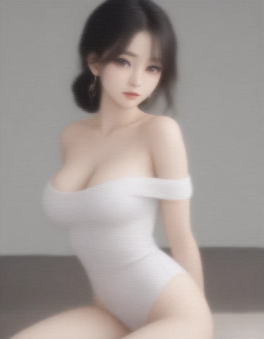  best quality , (masterpiece:1.2), Beautiful woman,Big Breasts, Thin Waist,Big Ass,Wear a thin cloth over your naked body , off-shoulder flatline , Underbust ,