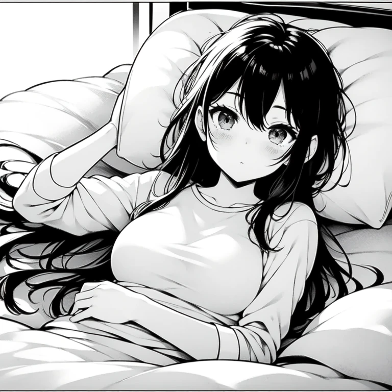 manga girl,he is,I just got up in bed writing in a message,holding his phone in his hand