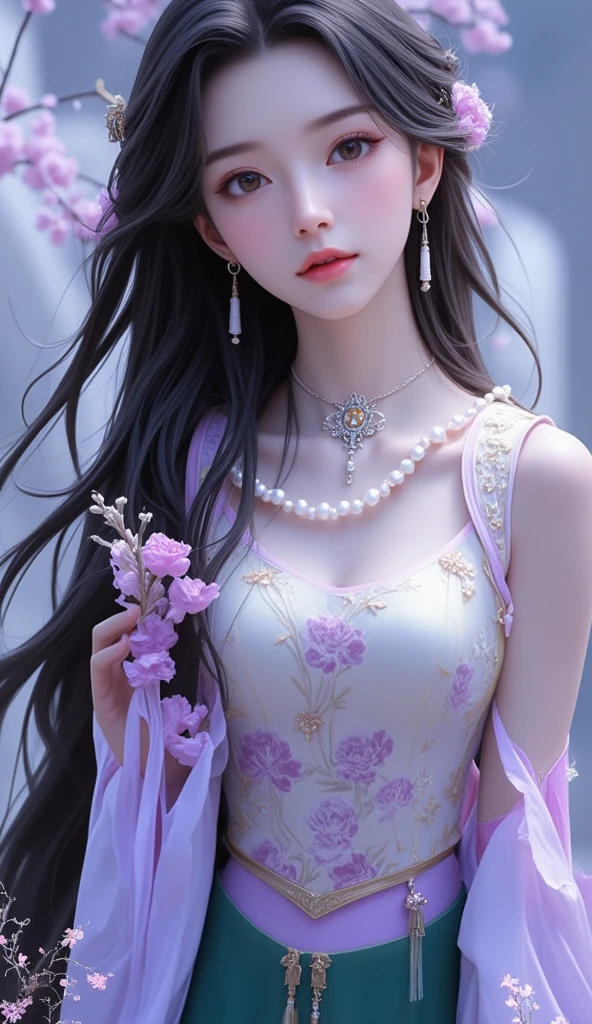 a close up of a woman wearing a yellow dress and a pearl necklace, beautiful south korean woman, yanjun chengt, ruan jia beautiful!, gorgeous chinese model, cute beautiful, very beautiful girl, inspired by Huang Ji, sha xi, ethereal beauty, cute elegant pose, lalisa manobal, lovely delicate face, cute korean actress, korean girl