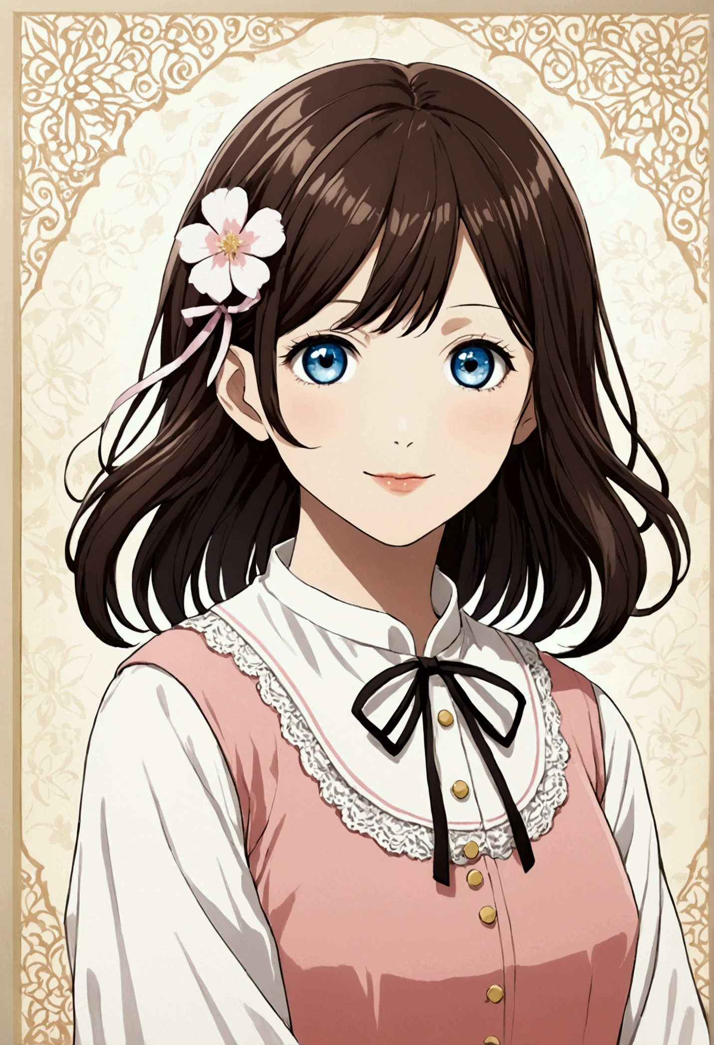 Create an image of a girl similar to Yui Arakaki. Focus especially on the atmosphere around the eyes and the style of the hair, and draw a person who has a similar impression to her. Also, incorporate a bright smile or graceful expression similar to hers. You can arrange your clothes and backgrounds freely, but please express her cleanliness and natural charm.