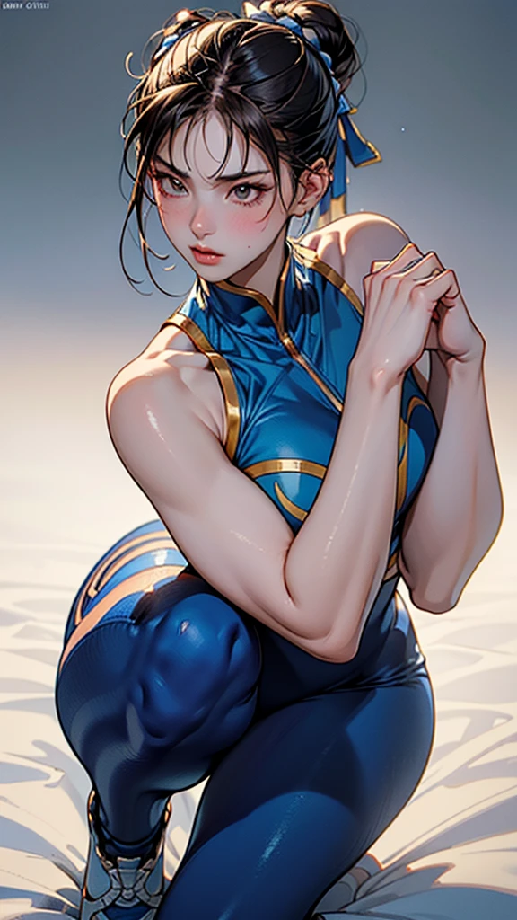 (wide_shot:1.1, head to knees, dynamic ), looking_at_viewer , (chun li, alphachun), (1girl, solo:1.1), ((put your hands in a fighting posture:1.1)),(fighting_stance:1.1),(standing:1.1), leg up, one leg up, (masterpiece, best quality, high resolution:1.1),perfect face,beautiful face,detail face, detail eyes, beautiful eyes, eyeliner,eyeshadow,eyelashes, realistic mouth,angry, shouting, screaming, detailed sweaty skin,blush,seductive breasts,athletic,
(photo level realism:1.2),(complex and beautiful:1.2),(detail light:1.2),(soft lighting, side light, reflected light, ),(sharp),(white_background:1.1),Simple background,pearl \(gemstone\),incredibly absurdres,best quality,photo realistic, photorealistic,photo,realistic,realism,photorealism,detailed,skin texture,realistic skin texture,ultra high res,high resolution,detailed,raw photo,moody lighting,high quality,highres,natural light,ray tracing,volumetric light,photorealistic,Cinematic Lighting,ultra realistic 8k cg,picture-perfect face, flawless,clean,masterpiece,professional artwork,famous artwork,cinematic bloom,
extremely detailed CG unity 8k wallpaper,ultra-detailed,best illustration,best shadow,ultra-high res,Best quality,(masterpiece, best quality, high quality, highres, ultra-detailed),correct fingers,perfect hands,