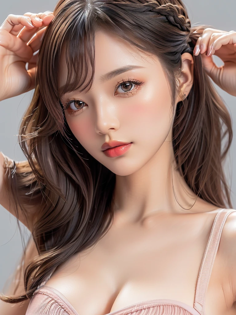 Beautiful breasts,(Neat,     elegant:1.4),,(adult,1.4),(Clear Eyes:1.4),(     is so cute:1.2),(Small breasts:1.2),   (((  eyeshadow、Red lipstick ))), gentle smile,    wide shot ,(Highly detailed debtace and skin texture:1.4),(Alone:1.3),     best quality    ,masterpiece,   Ultra-fine ,(Realistic:1.3),(8K Ultra HD,RAW Photos:1.2),35mm Lens, debt/1,(Detailed eyes:1.2), double eyelid,( White background : 1.3) ,( standing pose,debtull body:1.4、knit、     medium distance photo shoot     、(((Place your right hand on your chest 1 .85)))、(((young、、 girl)))、 (((  gentle wave hair 1.5 ))) 、(((Clear 1  .5、 ピュア1.5、 ピュア1.5、ピュア1.5)))、Trending Hairstyles、((全Nude 1.5)))、(((Nude 1.5)))