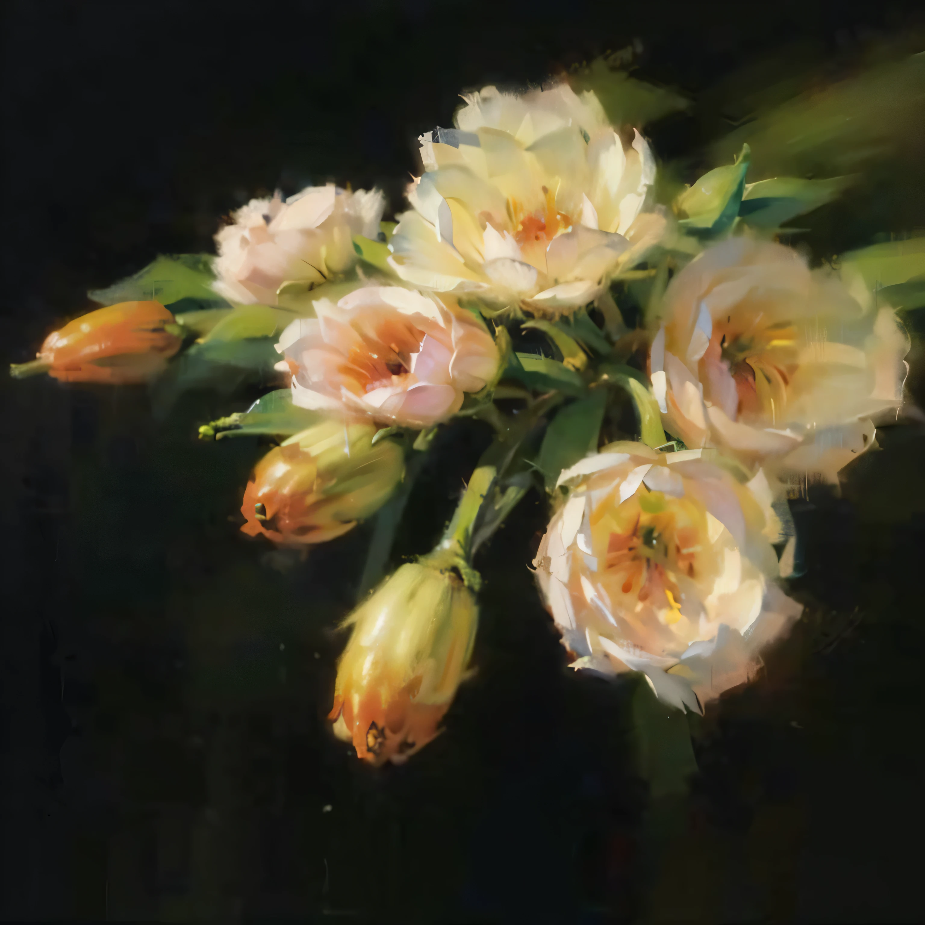Impressionist Oil painting style,Floral still life,close up,tulip, A sense of relaxation and healing,Simplified shapes and bright colors,(Oil painting style,Oil painting brush strokes:1.4)Create a modern romantic style, uses large blocks of color and clean lines to express summer elements,masterpiece,HD,8k,Supene – Sunlight, simple background,masterpiece, artwork, detailed,