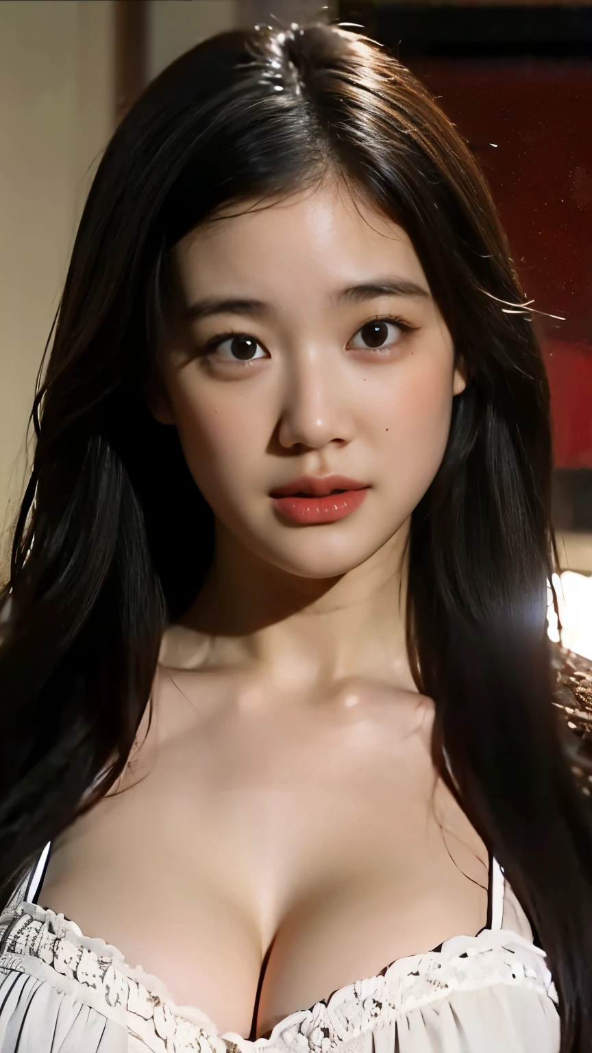 Highest image quality、realistic pictures、Beautiful naked Korean woman、Front angle、upper body photo、looking at the camera、wet body、sexy look、Brightly lit living room、No clothing