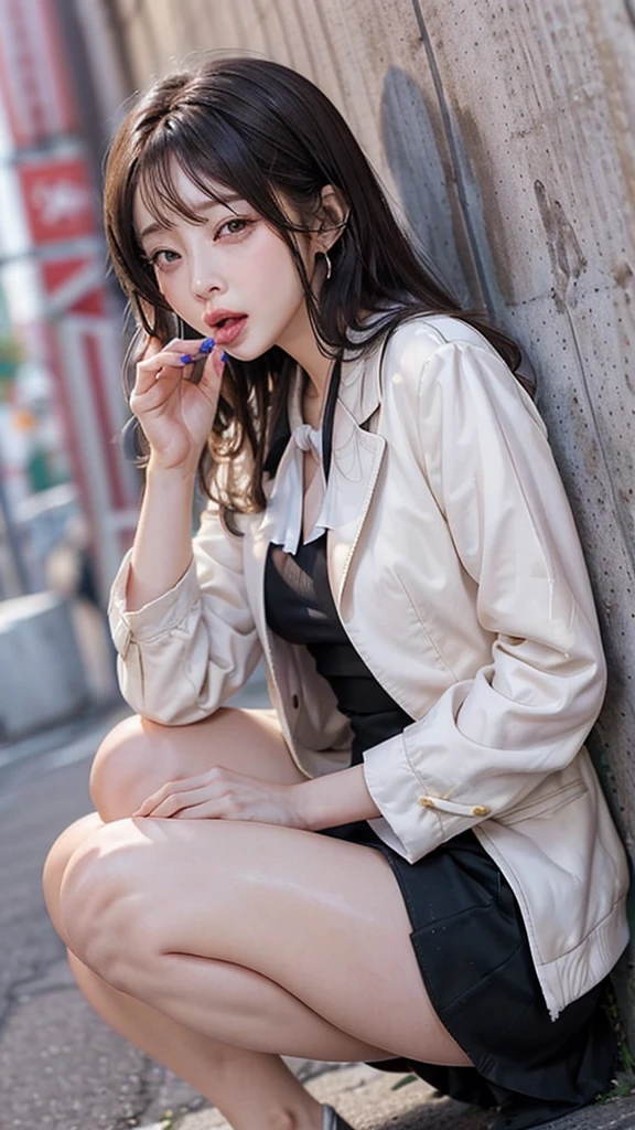 /quality
(masterpiece,best quality, Kampala,高quality,Realistic)

/HairstyleStraight Hair

/Clothes
(  Pencil Skirt ,Job interview suit,blouse, jacket, torn pantyhose:1.5, earrings with cups)

/Sitting Crouching,sit
Leaning against the wall,
 feet :1.5

(Ahegao, orgasm ,vapor:1.5,Wish:1.5),

/Other Crowds:1.5, white skin,Feet Focus,Leaning against the wall,male,Hand:1.5, Knight , roadside,Identification card,White Chocolate:1.5