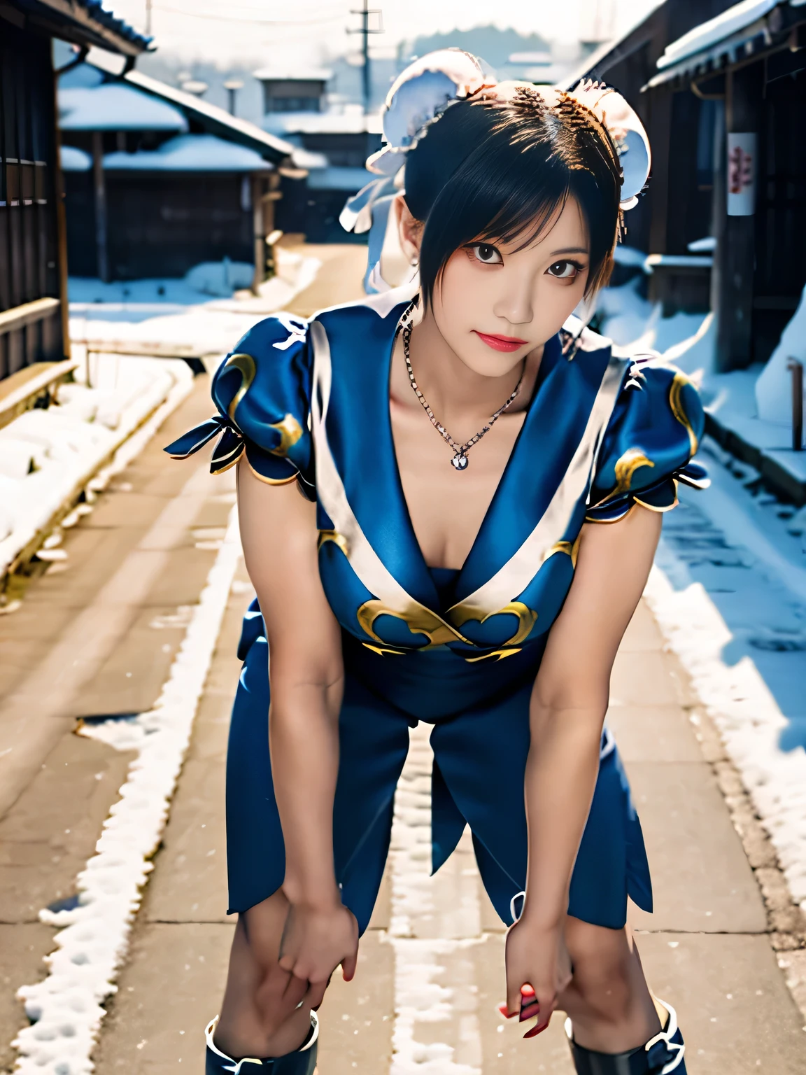 1Girl, blue fur, A girl with, Medium Tits, school uniformss, portrait of a,  Background with, (furs:1.5)