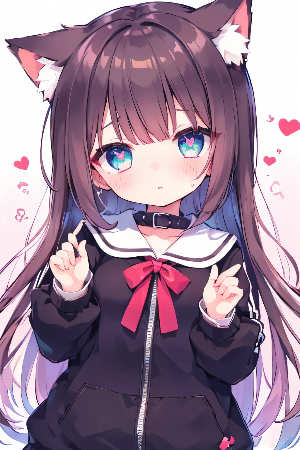 Navy uniform、Elementary school girl、7-year-old girl,Pink shortcuts,Very beautiful and Shining Eyes、Shining Eyes、1 girl、Large Breasts、Cat ear、