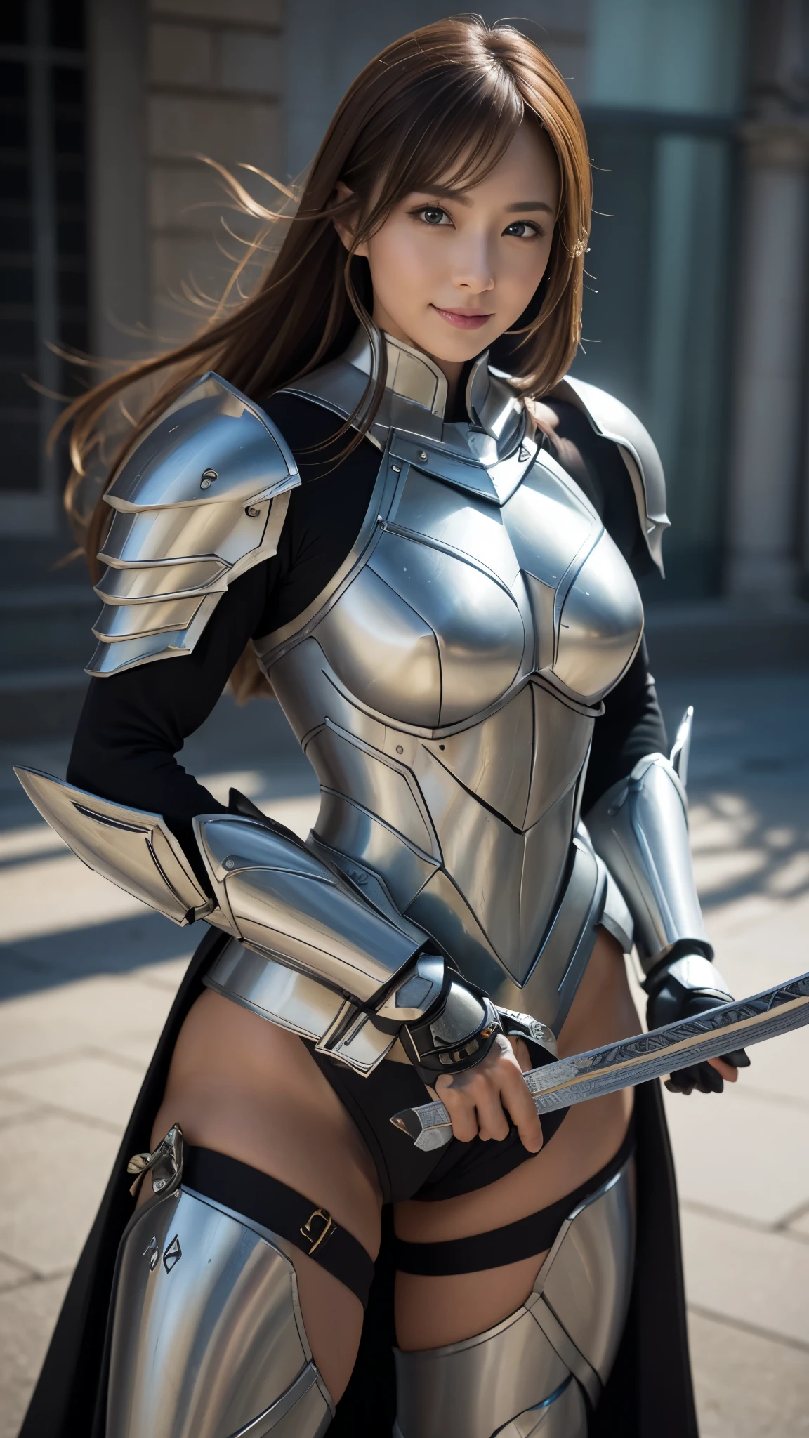 Cute and sexy woman in armor　Draw the whole body　Make it real　With background