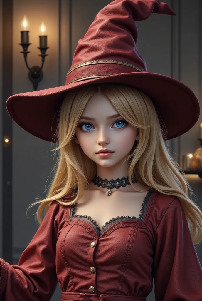 (masterpiece,  best quality :1.2),  1 girl, Halloween ,Casual wear, witch hat ,indoor,