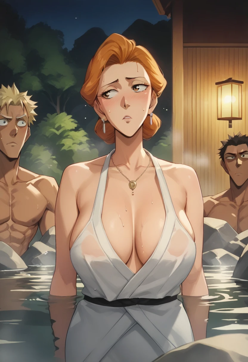 Japanese style hot spring：My friend's milf mom 松本乱菊 from bleach surrounded by dark-skinned strong men... Waiting to start