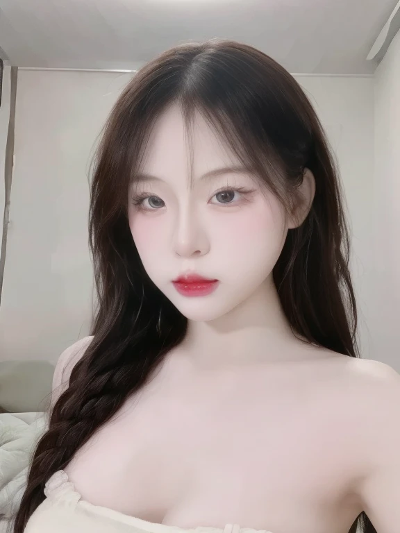 (Realistic、masterpiece、best quality、8K、high resolution、high resolution:1.3)、1 girl、red lips, Gigantic breasts、white bikini、pale white skin、looking at viewers、supene face and eyes、long hair、indoor、 upper body、