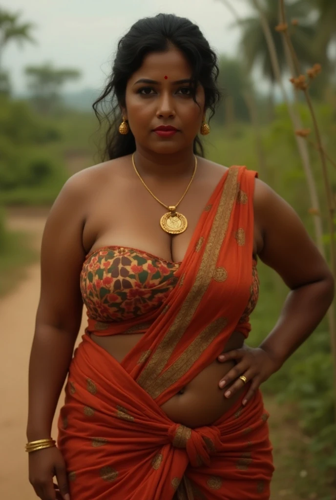 A indian poor women is making a big  lion out of apples
