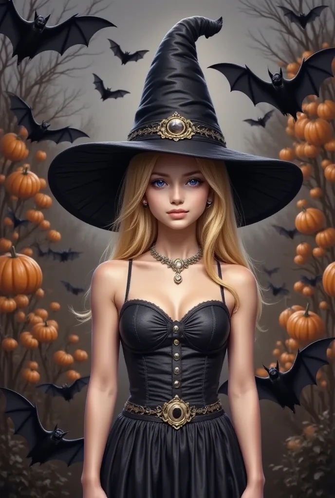 (masterpiece,  best quality :1.2),  1 girl, Halloween ,Casual wear, witch hat ,indoor,living,