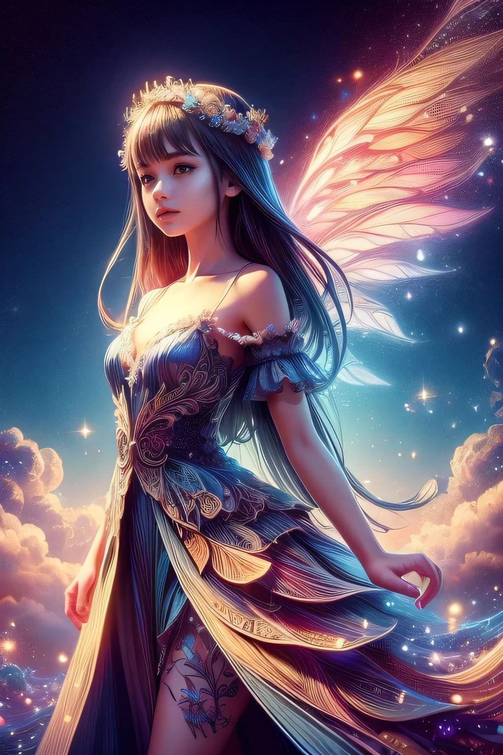  photorealistic、 Beautiful Detailed Girl 、 three-dimensional sense  、 very good 8KCG wallpaper、、Realistic、 1 girl、18 years old、 smaller_chest、 fantasy costume、dress、、 fantasy, Magic Rim、