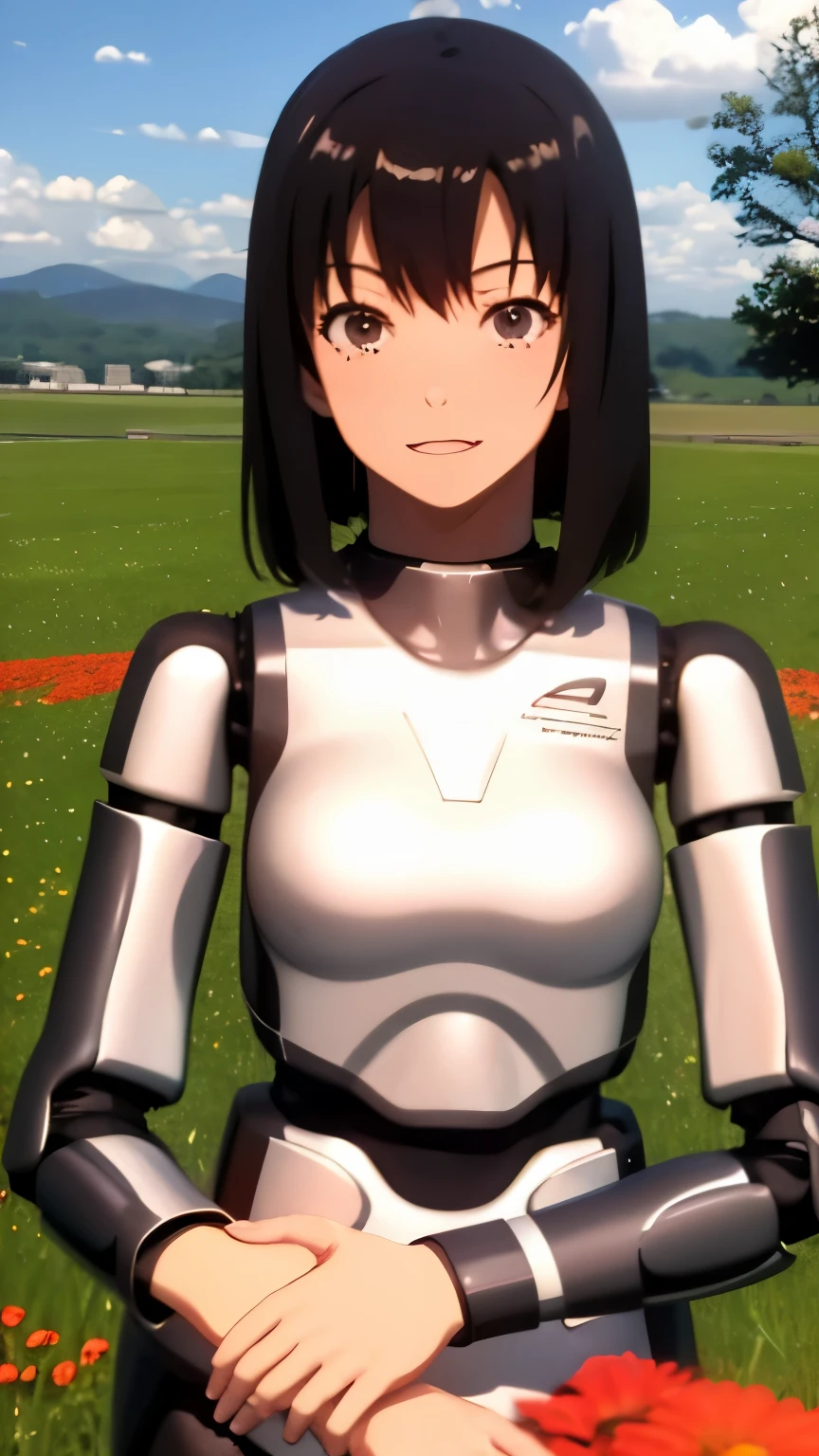 
anime girl in a field of flowers with a robot, anime drawing,  inspired by Makoto Shinkai , pixiv, neoism , fully robotic!! girl, anime girl of the future, perfect android girl, anime manga robot!! anime girl,  anime robotics mixed with organic,  mechesthetic ,   perfect anime cyborg woman  , Makoto Shinkai ( apex legends )