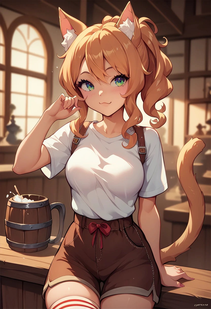 anime cat girl working at a tavern, slutty clothing, cute, adorable, fantasy art, detailed art, light novel art, anime art