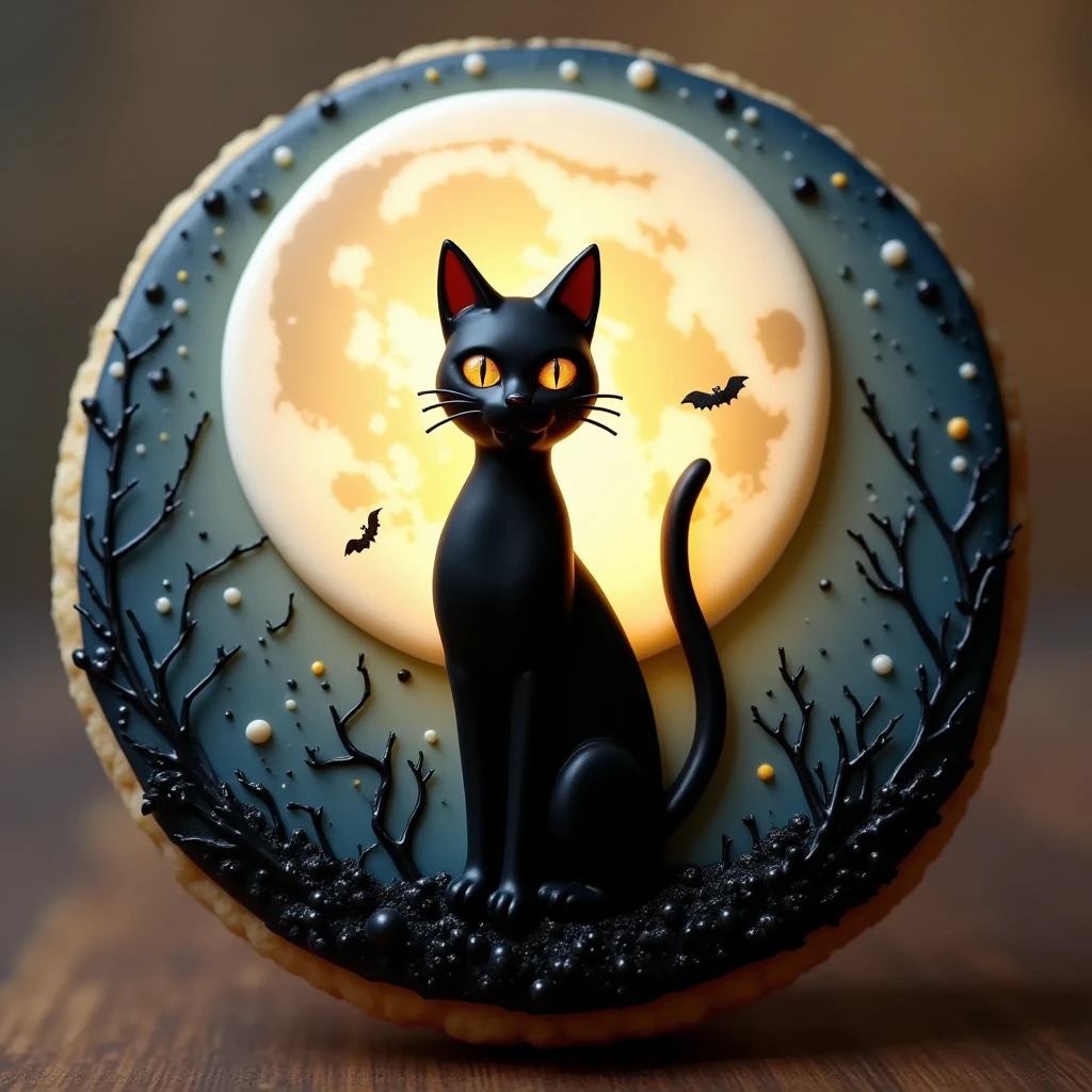 (masterpiece, best quality:1.2), icing cookie, black cat and moon, Frankenstein, icon