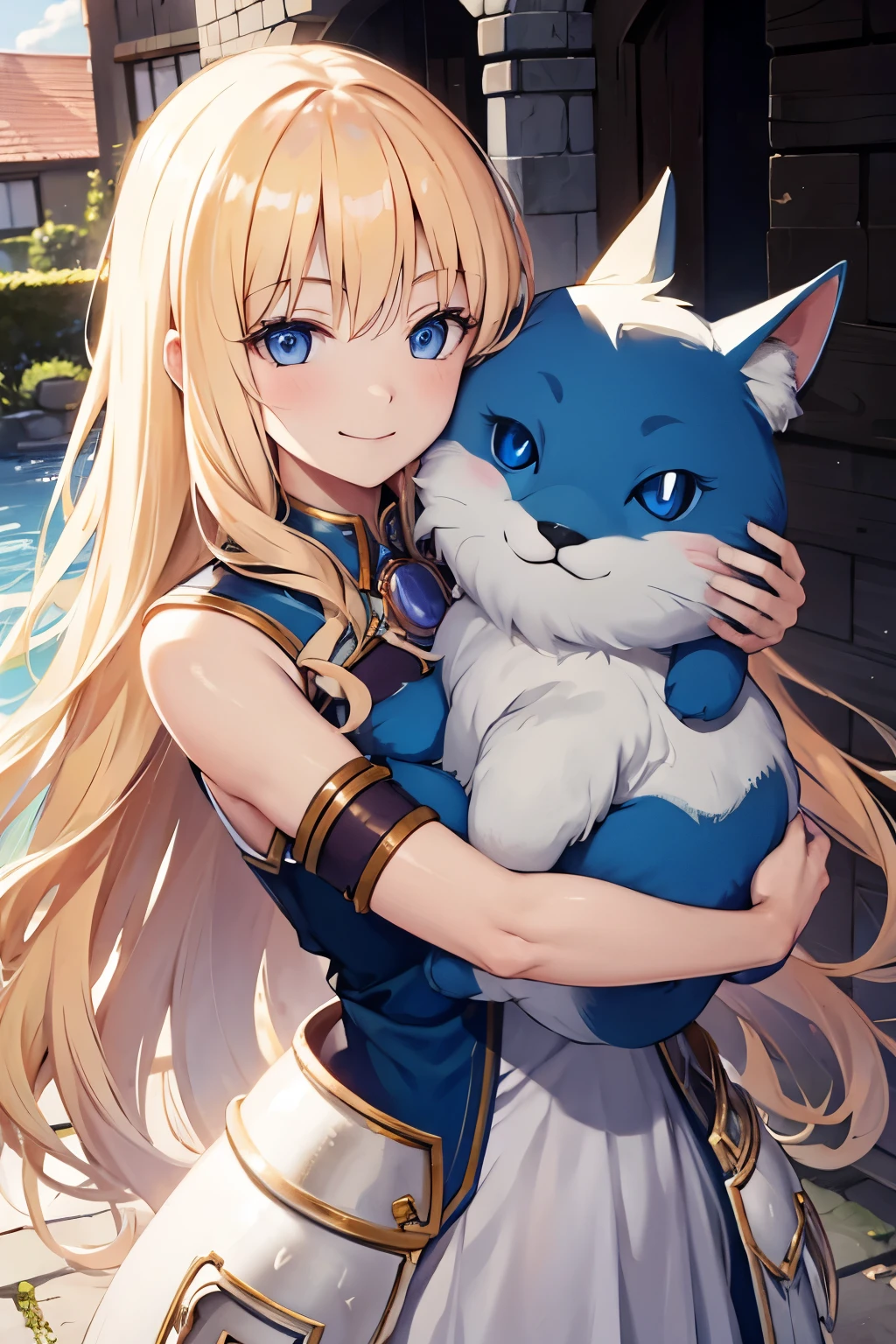 [ hug, blonde,Blue Eyes,arm, Smile