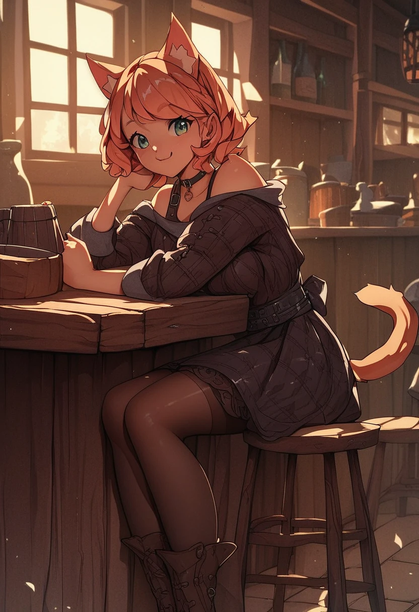 anime cat girl working at a tavern, slutty clothing, cute, adorable, fantasy art, detailed art, light novel art, anime art