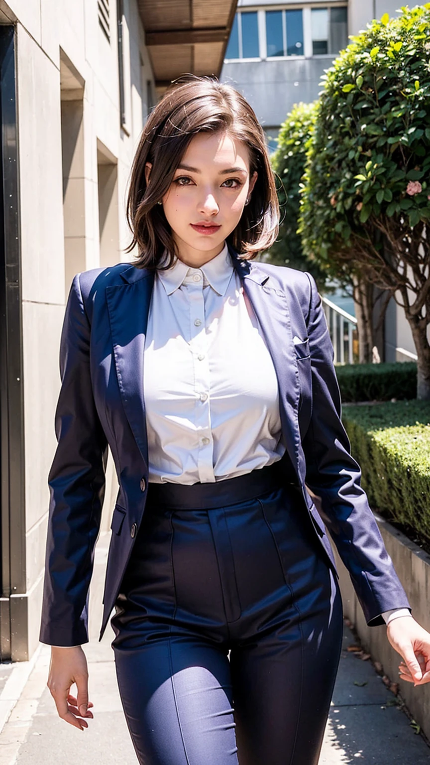 (masterpiece:1.2, highest quality), (realistic, photorealistic:1.4), beautiful illustrations, (natural side lighting, movie lighting),
looking at the viewer, 1 girl, Japanese, 17 years old, perfect face, perfect body, Cute symmetrical face, shiny skin, baby face,
(long hair, straight hair, long sideburns, black hair), flowing bangs, dark purple eyes, Big eyes, droopy eyes, (medium breasts, seductive thighs), earrings,
beautiful hair, beautiful face, detailed and beautiful eyes, beautiful clavicle, beautiful body, beautiful breasts, beautiful thighs, beautiful feet, beautiful fingers,
(((Grey Business Jacket, Clothes nearby), Light purple collared shirt, gray tight skirt), Engagement Rings),
(beautiful scenery), evening, (Cafe Shop), Are standing, reach out your hand, (adorable smile, upper eye),