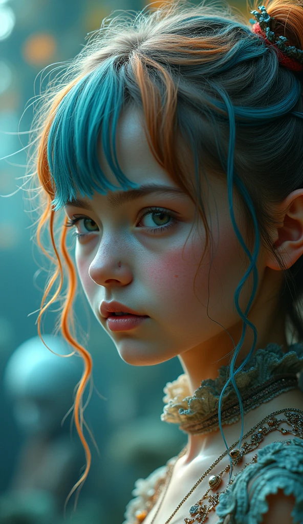 multicolored hair, hair ribbon, Surrealism, cinematic lighting, close-up, UHD, high details, masterpiece  