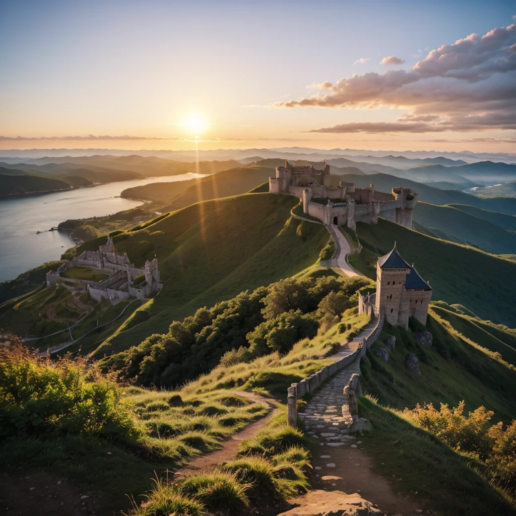 A sunrise from the top of a castle 