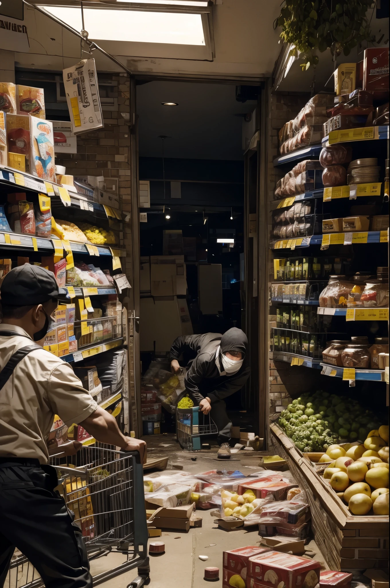 a mob breaking into and looting a supermarket