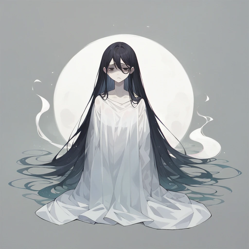 kristen stwart look alike, deep dark blue hair, long hair, red eyes, sitting on the moon, orange, Doll. white lace dress, In the style of Adrian Ghenie, Esao Andrews, Jenny Saville, Edward Hopper, surrealism, Dark Art par James Jean, Takato Yamamoto, Minimalisme inkpunk. Dans le style Tim Burton. Dans le style Addams Family. Dans le style Corpse Bride.