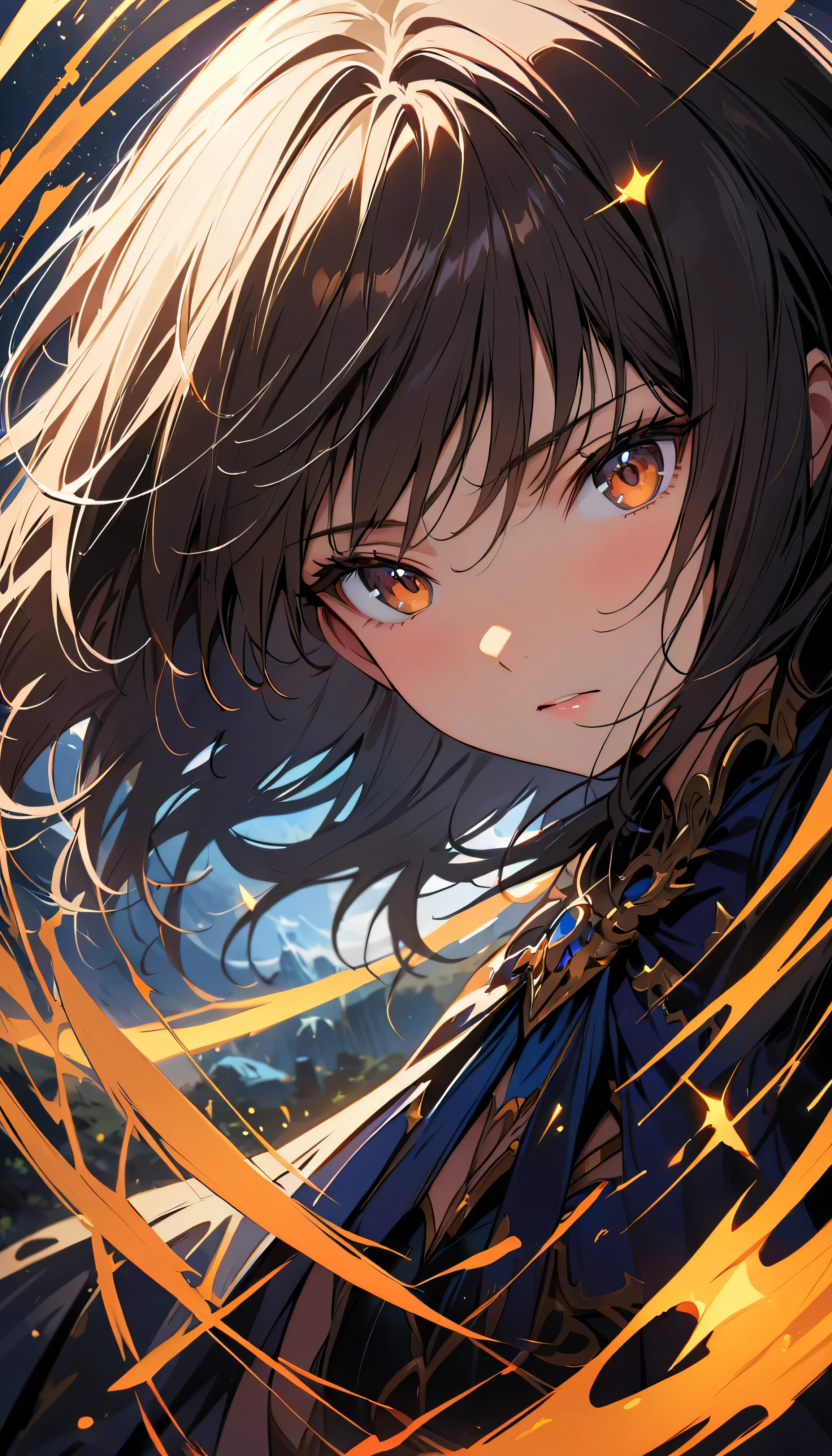 (Best Quality:1.2, very detailed, up to date, Vibrant, masterpiece:1.2, Best Quality, Best aesthetics), ((Front close-up shot:1.4)), 8K Ultra HD, Background Blur, One Woman, 8k, very detailed, Beautiful Goddess, Backlight, Brown Eyes , (Best Shadow), Absurd, (abyss), Beautiful sparkle, Mystical place, Fantasy , Another world, In the Dark, Reflection of light, Dynamic Angle, dress, Black Hair, young, dynamic pose