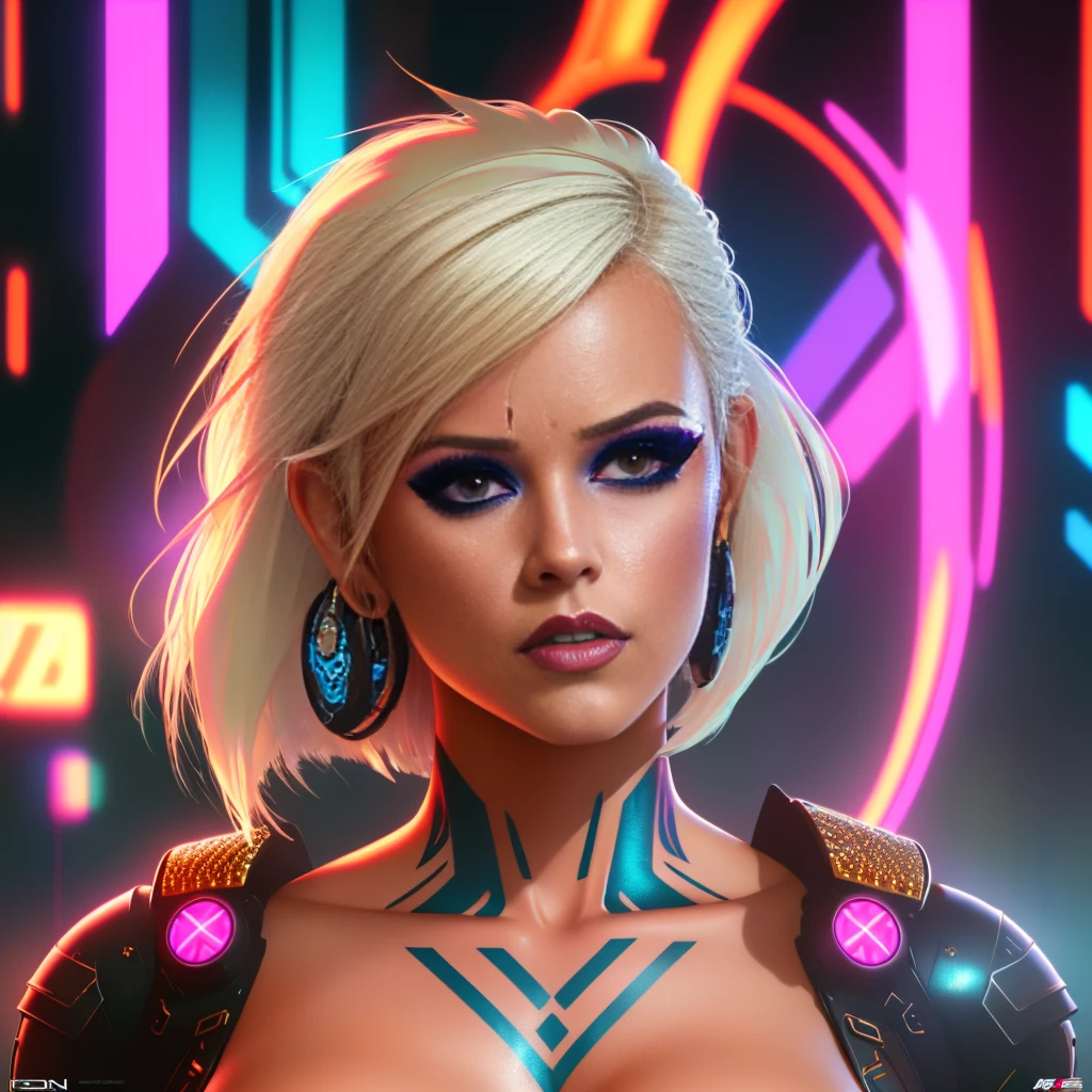 cyberpunk aesthetic, commercial photo, cover poster art, (masterpiece:1.25), (best quality:1.25), highest detail, extreme intricate detail, rich details, photo realistic skin texture, 1woman, model, centerfold, beautiful, ultra detailed eyes, long eyelashes, (heavy makeup:1.25), platinum blonde, neat short hair, sidebob haircut, fully tattooed sleeves both arms, large round breasts, skinny, bubble butt, (naked), sex, nsfw, nude, stripped, sexy pose, cinematic, depth of field, sci-fi, futuristic, hyperrealistic, dramatic lighting, lucid, vivid, vivid contrast, vivid colors, high dynamic range, clear shadows and highlights, hdr, uhd, 32k