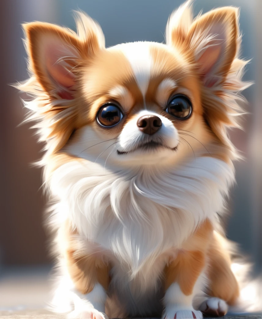 Long-haired chihuahuas ,  the color of their mellow eyebrows is white , they are really cute with black and tan, Fluffy fur, Large ,  Sparkling Eyes,  they have watery upper lines ,  good question ,  I want to play with you , active, Greedy, Gourmet, Fluffy.