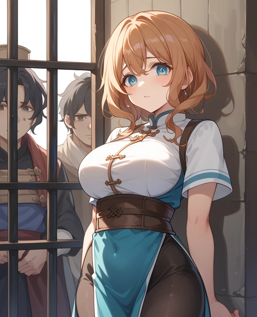 Medieval period、 fantasy、Big Breasts、 slave、犯罪 slave、Jail、prison、Cute girl、 tattered clothes 、Town Girl's Clothes 、Dirty Skin、Wobbly hair、 Japanese anime style、 expression of despair 、Lightless Eyes、Rape Eyes、Dark impression