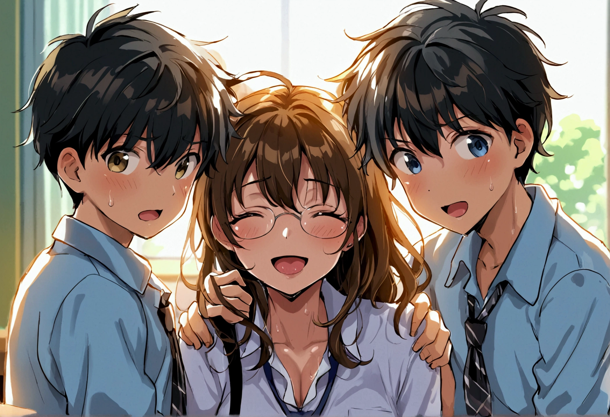 1girl 3boys, shota, boys raping woman, young boys, students fucking teacher, group sex, gangbang, distressed woman, eager boys, happy shota