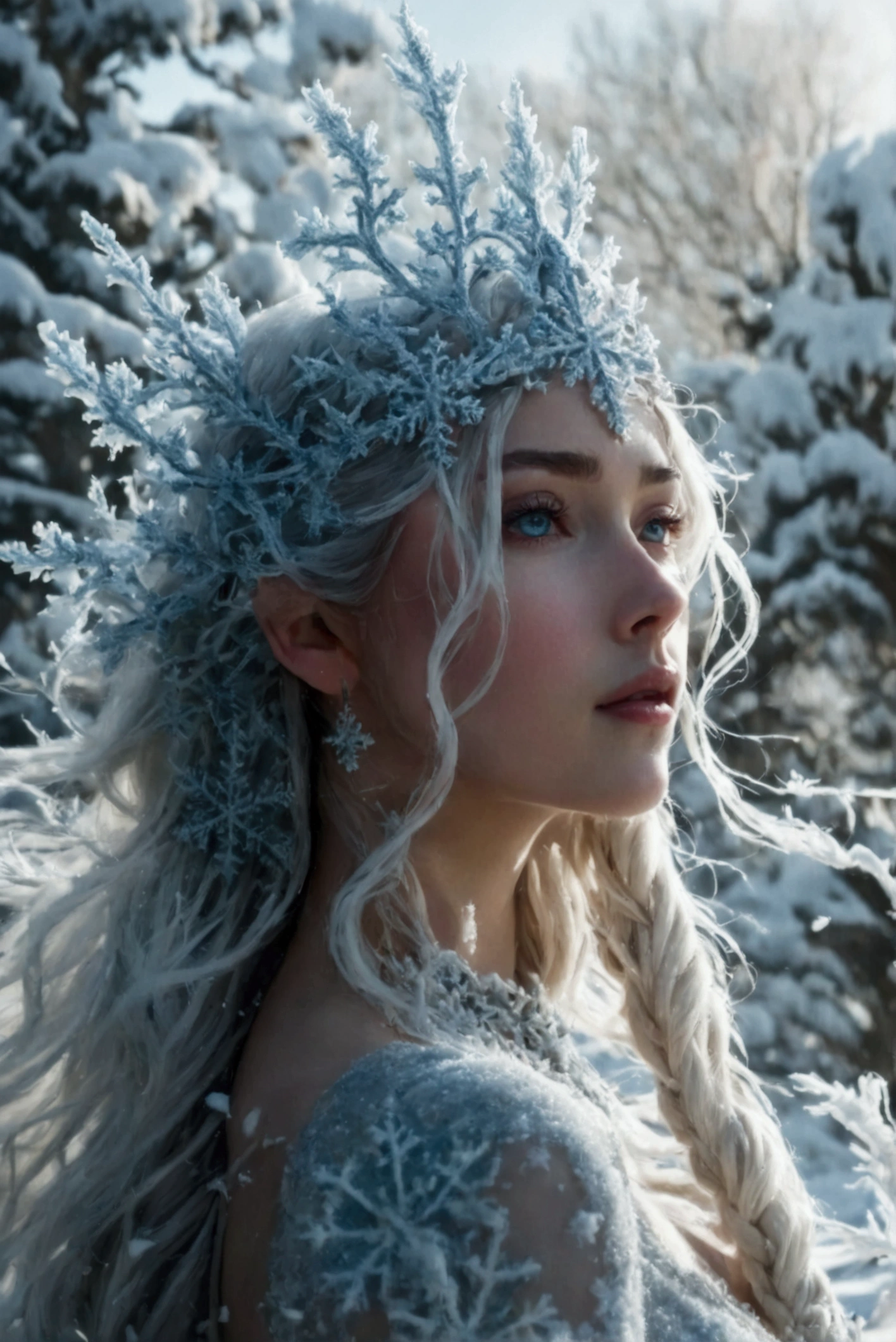 (frost, queen),(best quality,4k,8k,highres,masterpiece:1.2),ultra-detailed,(realistic,photorealistic,photo-realistic:1.37),(cold,icy,cooling,freezing,frigid:0.9),(mysterious,ethereal),(elegant,graceful),(winter,wonderland),(castle,crystal palace),(glittering,sparkling,shimmering:1.1),(snowflakes),(long flowing hair),(pale skin),(blue eyerost crown),(icy breath),(snow-covered landscape),(snowstorm),(frozen treerozen floweragical),(mesmerizing),(silvery)(portrait),(subtle,soft lighting),(faint,delicate,subdued colors)
INFO