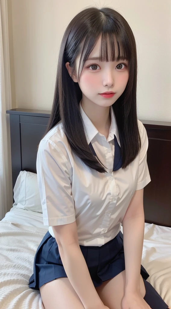   BEAUTIFUL GIRLS, Very beautiful detailed face,   laugh shyly, Deep Valley), (((  she has big breasts  、そのLarge Breastsを腕でよせます、(((   school uniform 、school wear、  Navy Blue Miniskirt 、Thighs、 white shirt  ))).(((  her hair is black straight long  ))).Sideways to the viewer、Thighsを見せつけよう:1.3))), (Large Breasts.),   her hair is in braids  , (Beautiful Face:1.2),   high quality, Realistic,   very detailed   CG integrated 8K wallpaper,   very detailed  ,    high-resolution RAW color photo   ,  professional photos, Realistic portrait, Cinematic Light, beautiful details,   Attention to Details , (((Bokeh))), Detailed border,She has thin legs、Thighs、(((Her Room)))