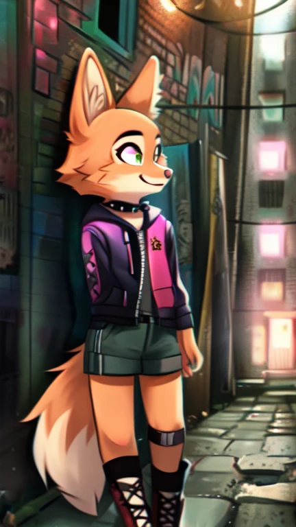  Diane Foxington,Fox Girl,,Cute punk clothes , The background is a slum alley 