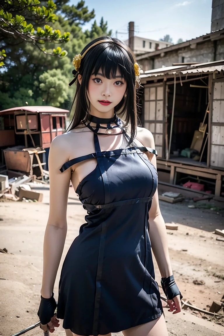  Front Focus :1.5,(8K RAWフォト,Live Shooting,  best quality , masterpiece:1.37), Extreme light and shadow,Cowboy shooting,（( 1 girl)）, Japanese Idol ,（Lonely）, 3d, staring at the audience:1.8,View, Perfect anatomical structure, 
 Joel Blair  ,rest（( Black Hair )）, long bangs :1.4, Brown Eyes , , (smile:0.5), (happy:0.9),Large Breasts, Rocket Drill ,Crack:1.1, rest（( Joel Blair  costume)）,rest（ Standing Posture）,(Navel exposed:0.8),rest（ The background is a desolate foreign cityscape）,Shen