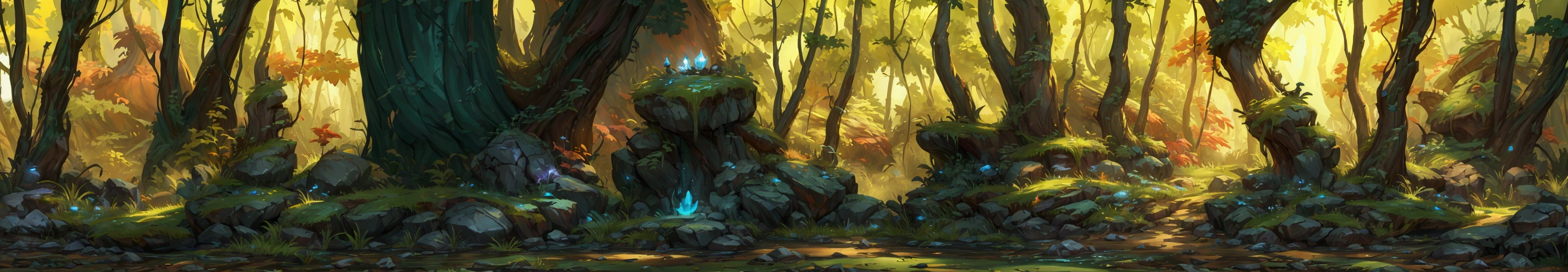 Draw a forest ，中间有一个蓝色的火焰 Environment Concept Art, Environment Concept Art, Magic concept art,  League of Legends concept map , andreas rocha style, Environment and concept art, Environmental Art, Relaxation concept art, Background Art,  Magical Environment , riot games concept art, dota 2 concept art, Digital 2D Fantasy Art,  Beautiful conceptual art 